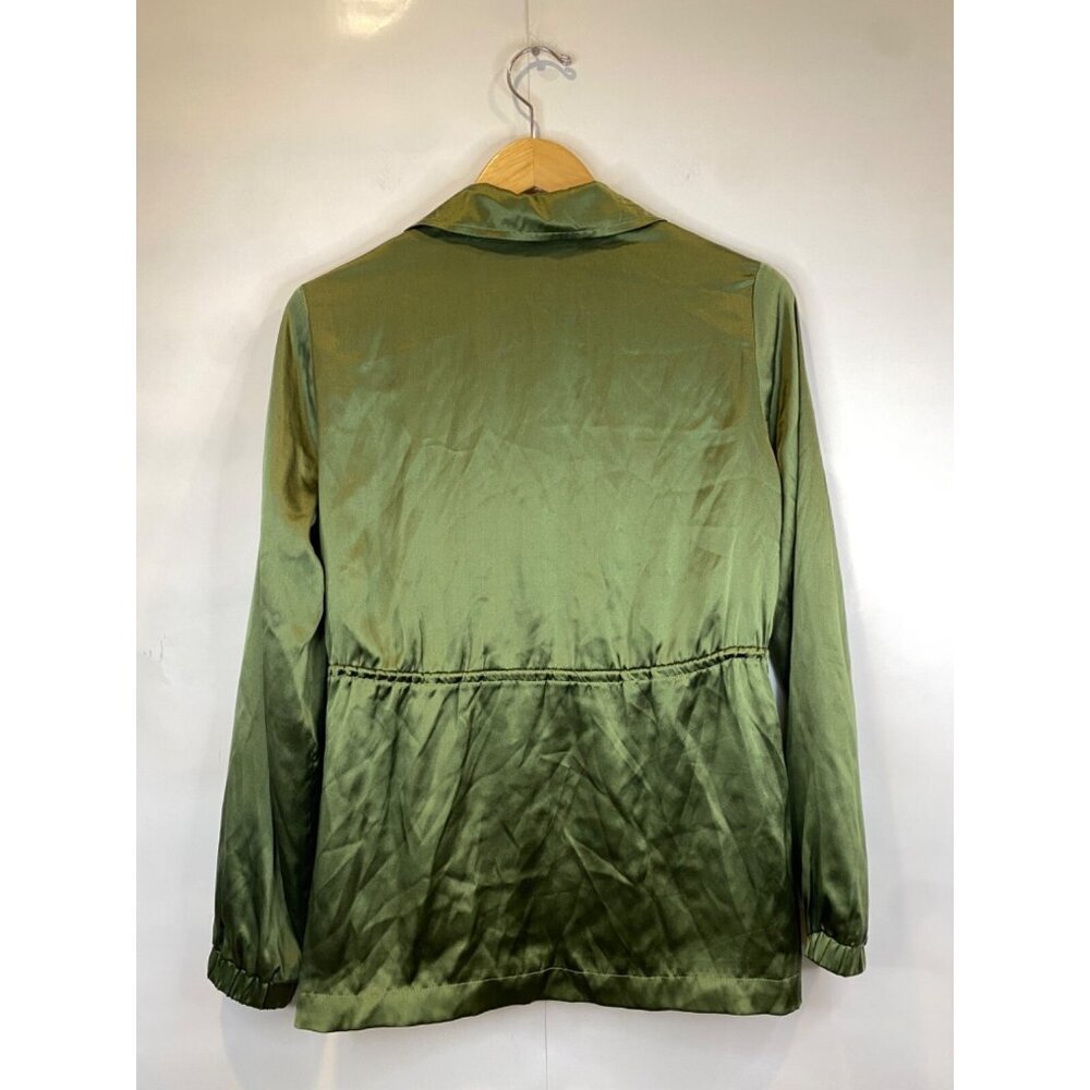 Cami NYC Utility Jacket Green Silk Collared 100% Silk Cinched Waist Size Small - Picture 2 of 8